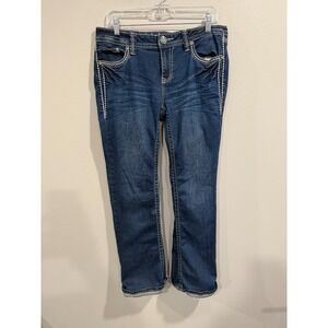 LA Idol Straight Jeans Women 11 Blue Denim Stretch Mid-Rise Embroidered 5-Pocket